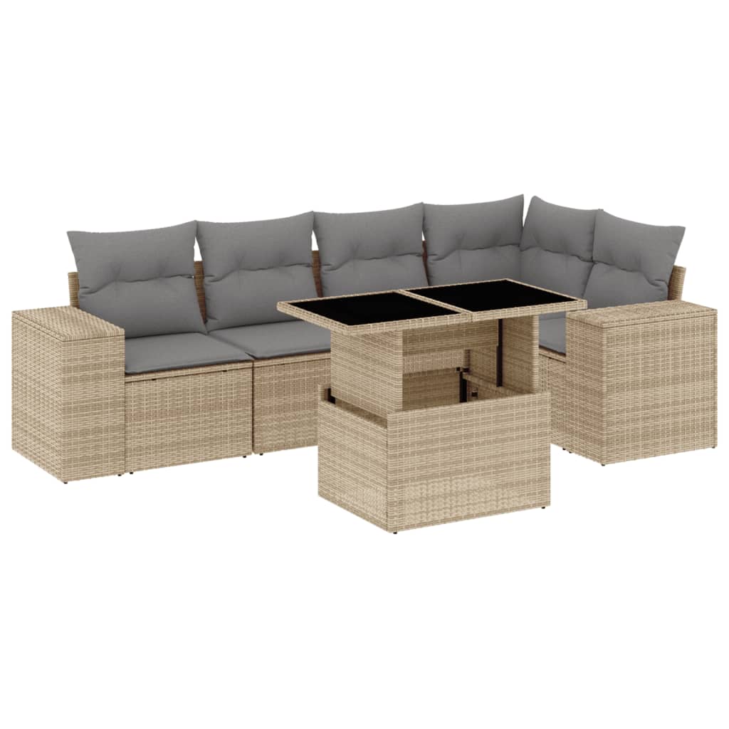 vidaXL Salon de jardin avec coussins 6 pcs beige résine tressée