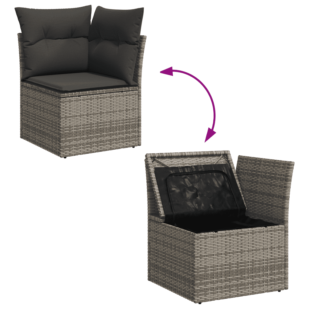 vidaXL Salon de jardin avec coussins 13 pcs gris résine tressée