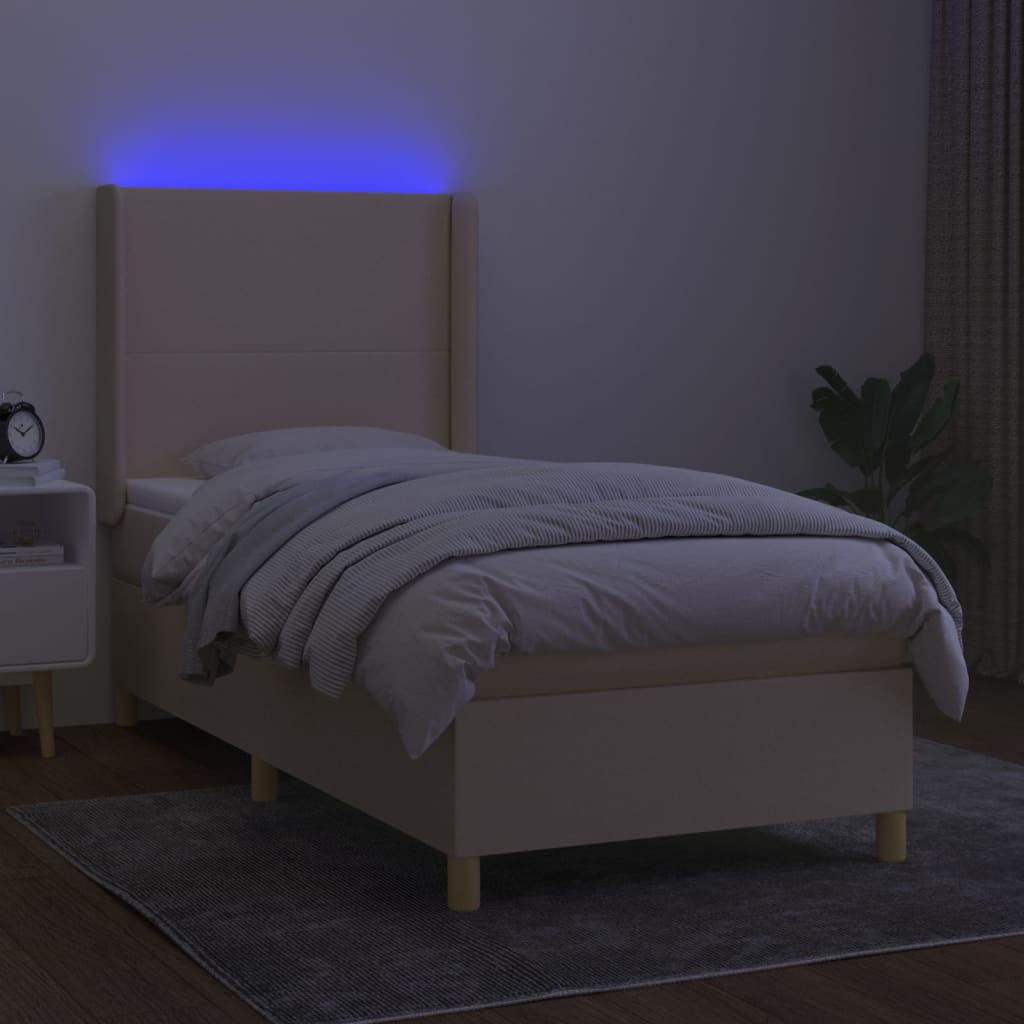 vidaXL Sommier à lattes de lit matelas et LED Crème 100x200 cm Tissu