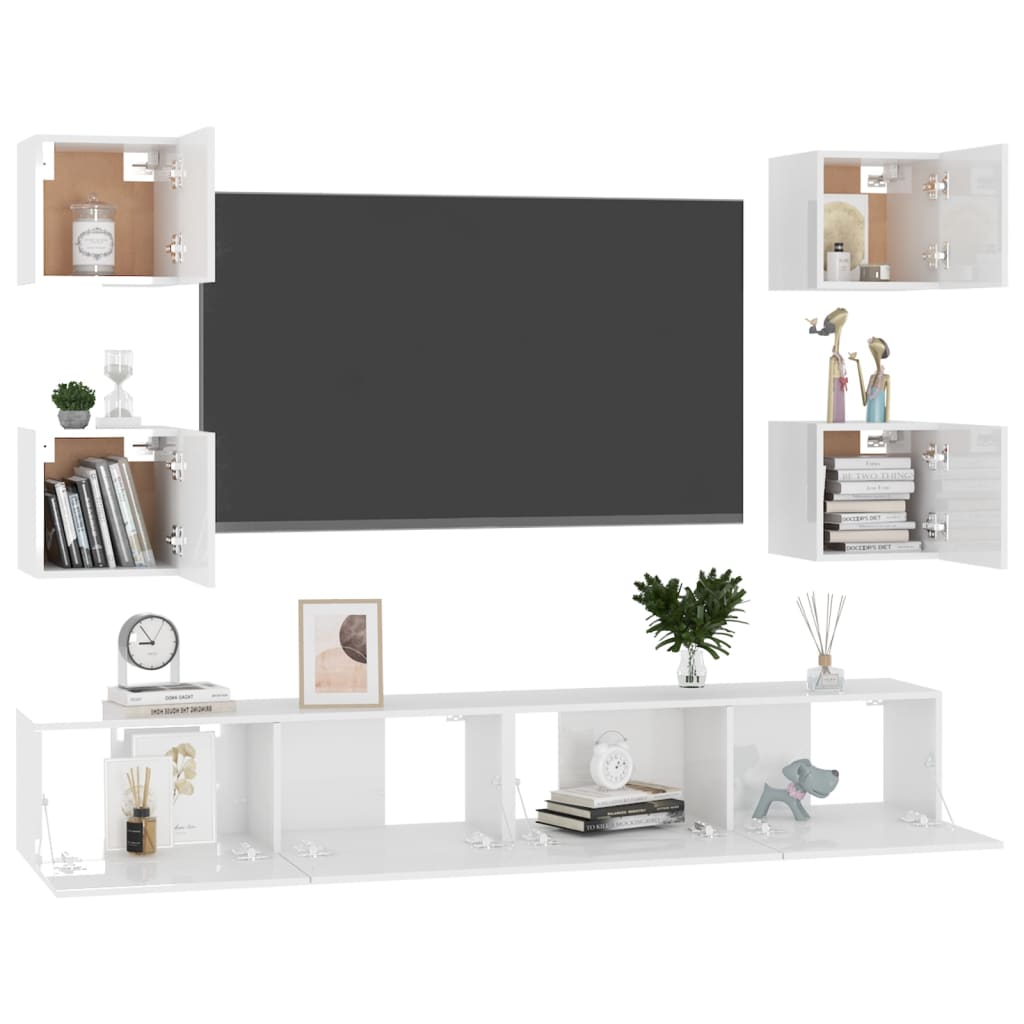 vidaXL Ensemble de meubles TV 6 pcs Blanc brillant Bois d'ingénierie