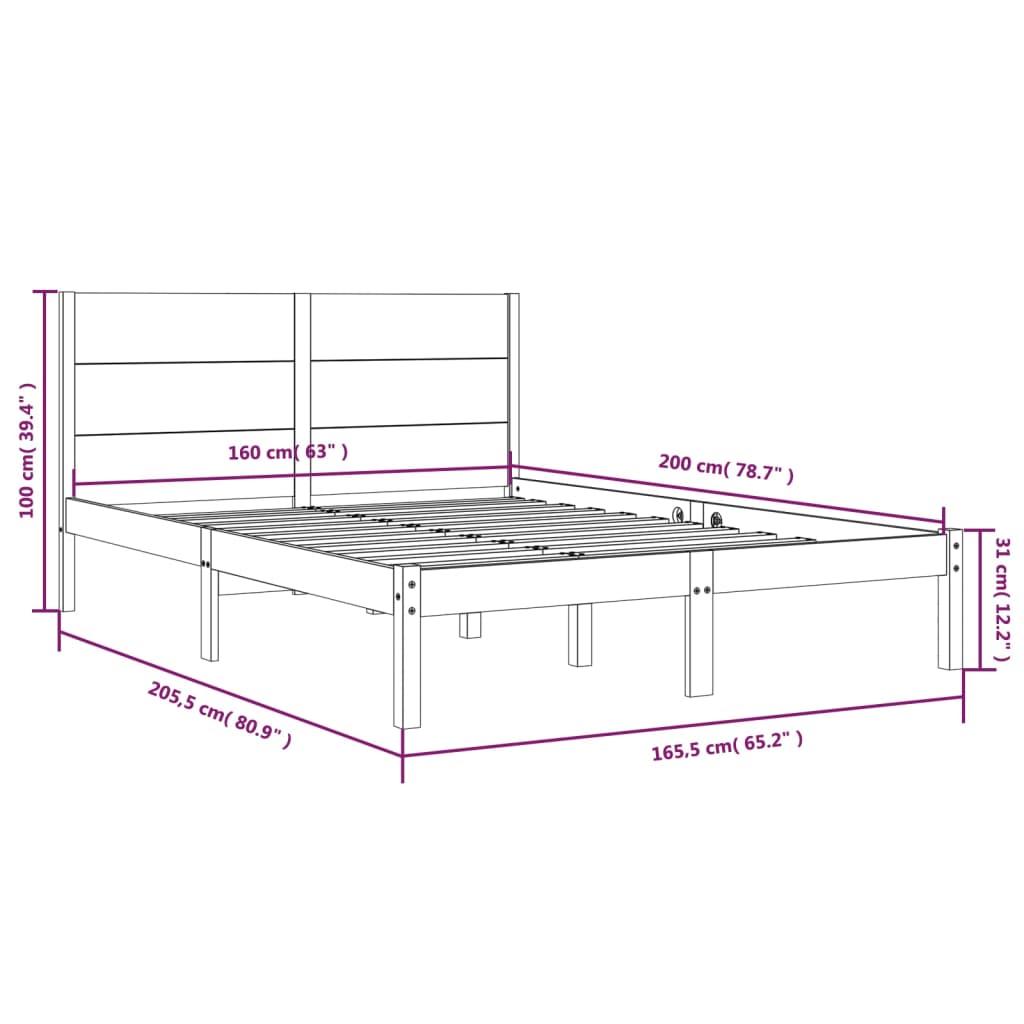 vidaXL Cadre de lit Bois de pin massif 160x200 cm