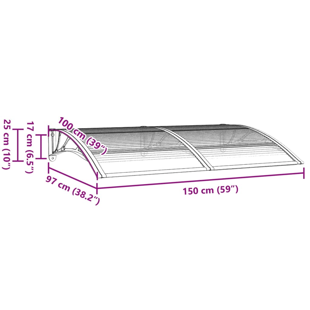 vidaXL Auvent de porte Noir 150x100 cm Polycarbonate