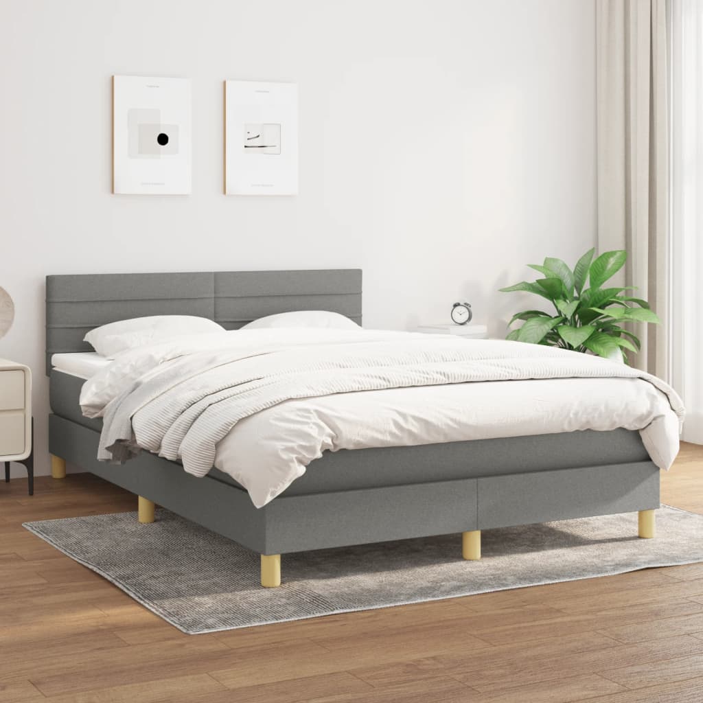 vidaXL Sommier à lattes de lit avec matelas Gris foncé 140x200cm Tissu