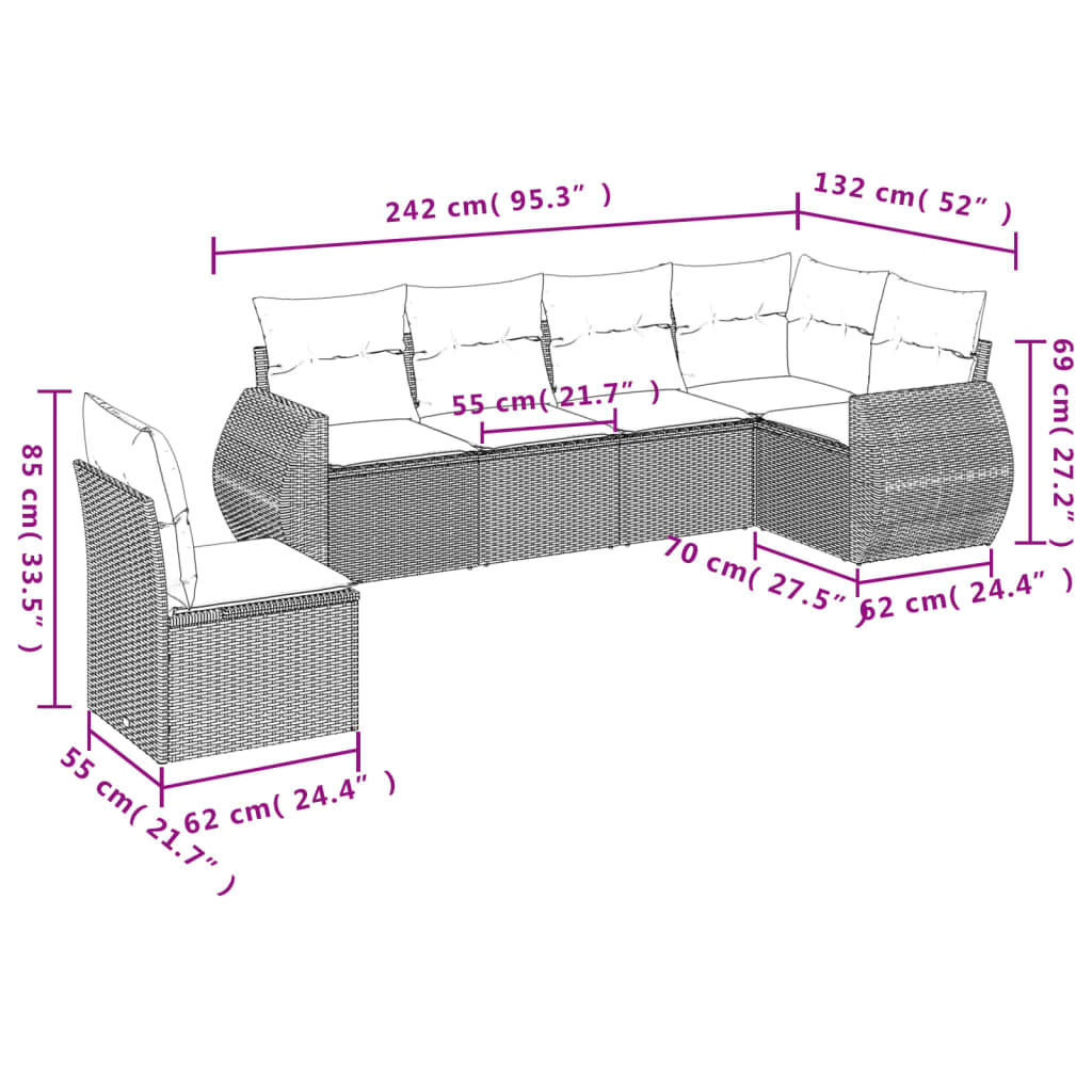 vidaXL Salon de jardin 6 pcs avec coussins gris résine tressée