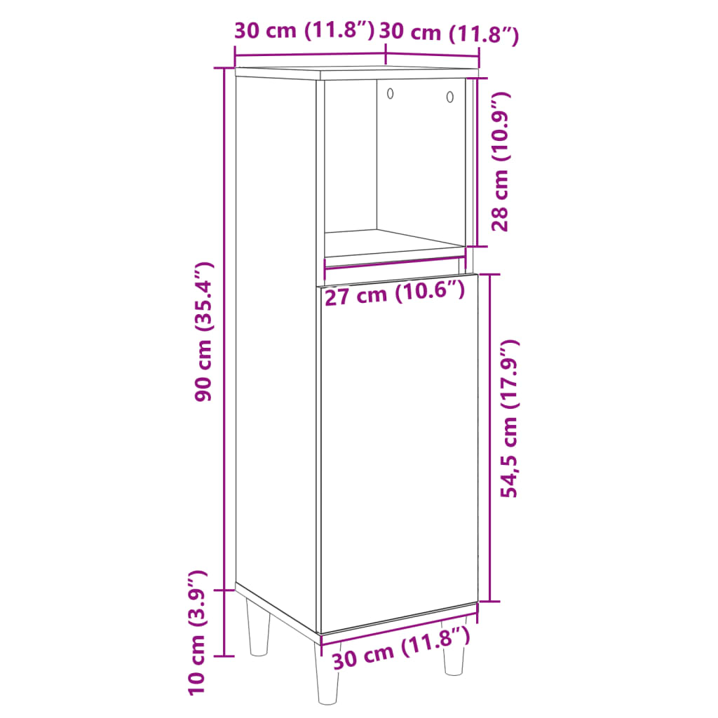 vidaXL Armoire salle de bain chêne sonoma 30x30x100 cm