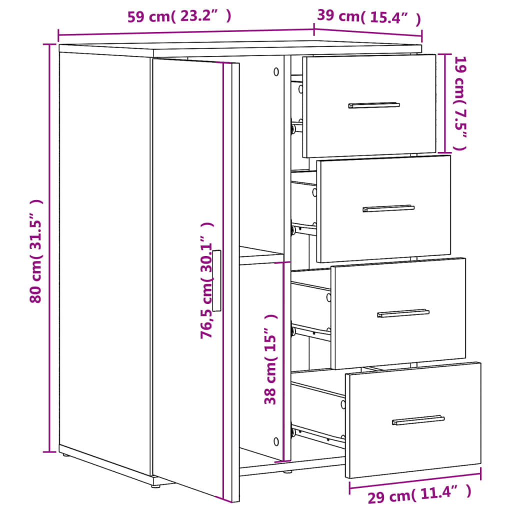 vidaXL Buffet sonoma gris 59x39x80 cm bois d'ingénierie