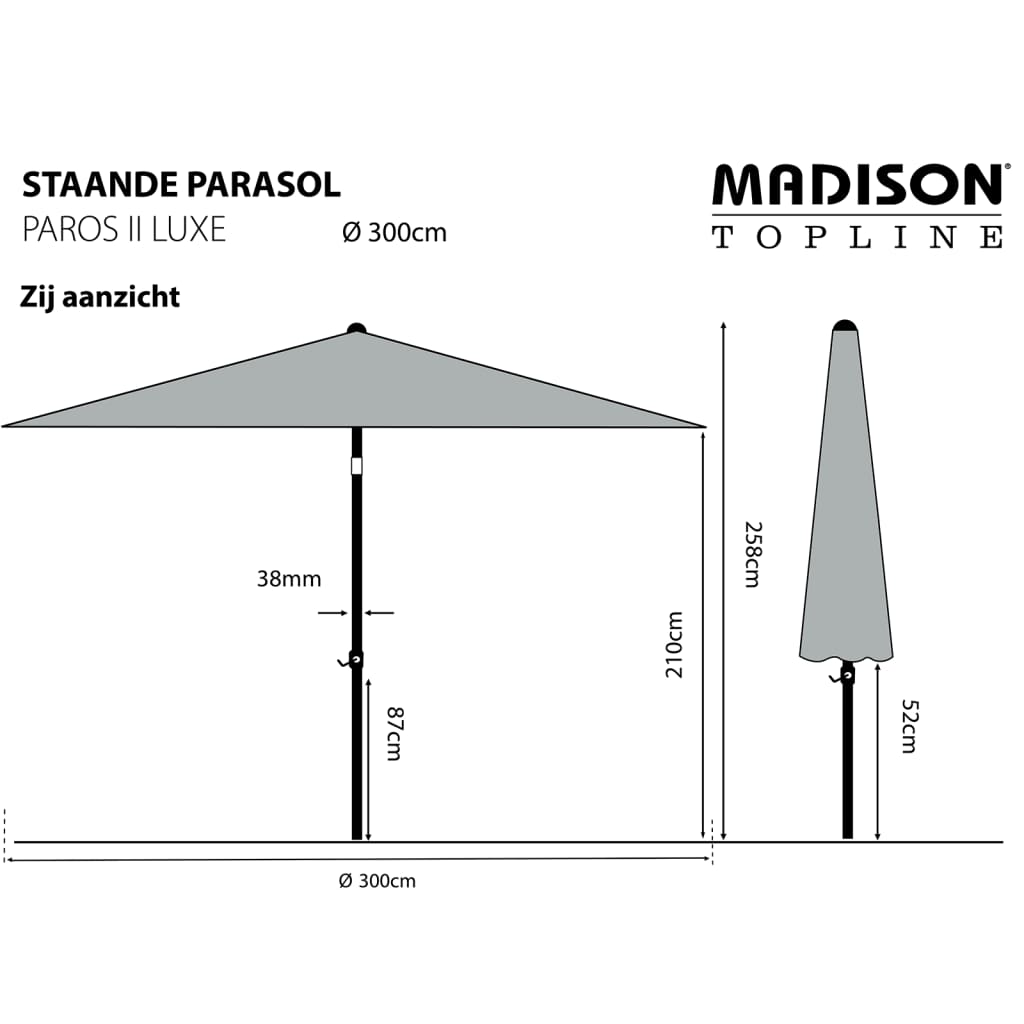 Madison Parasol de jardin Paros II Luxe 300 cm vert sauge