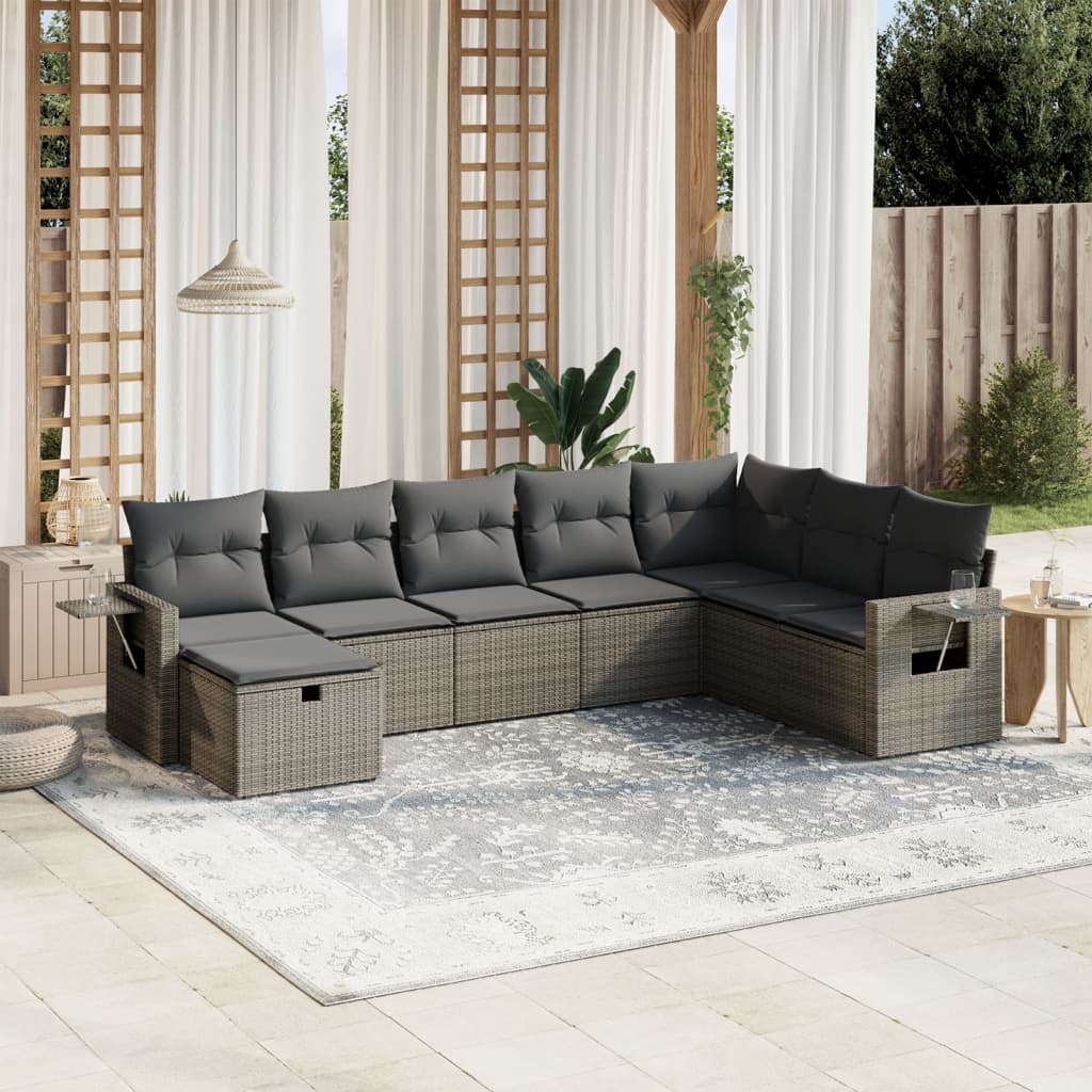 vidaXL Salon de jardin 8 pcs avec coussins gris résine tressée