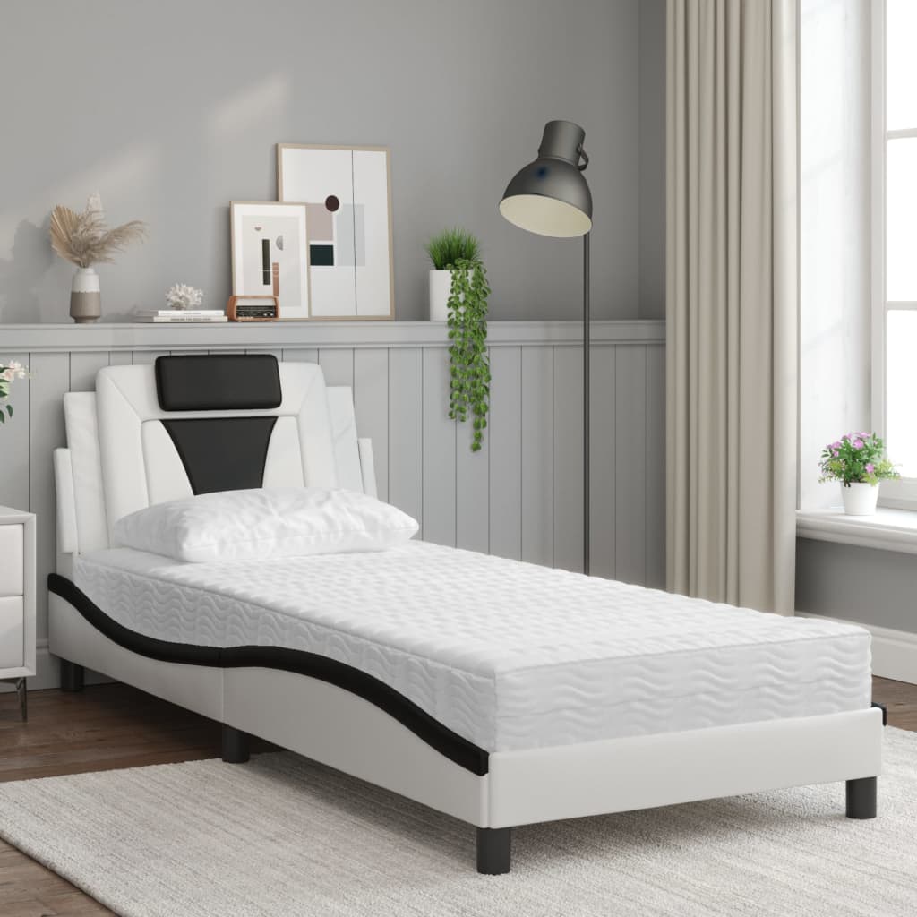 vidaXL Lit avec matelas blanc et noir 80x200 cm similicuir