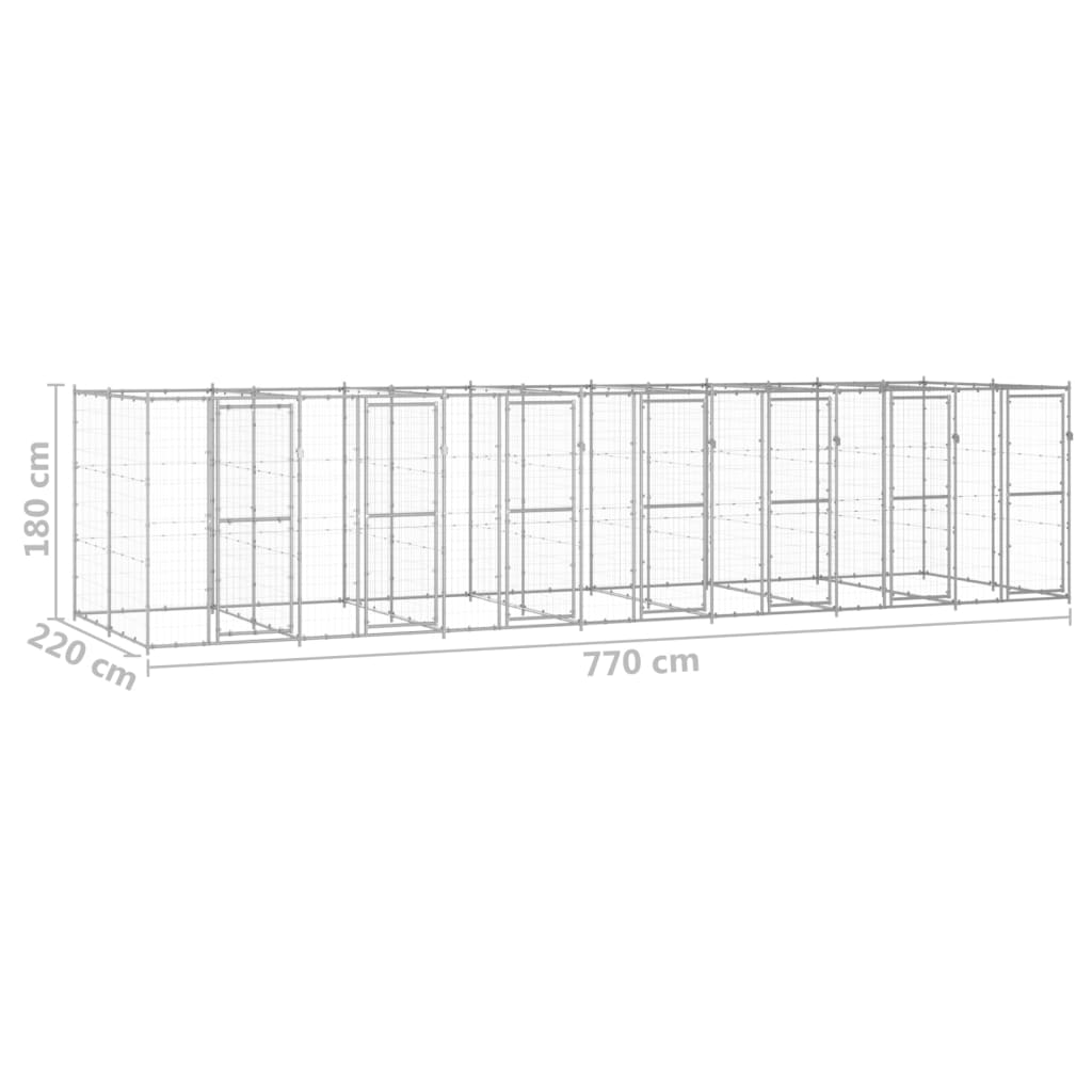 vidaXL Chenil extérieur Acier galvanisé 16,94 m²