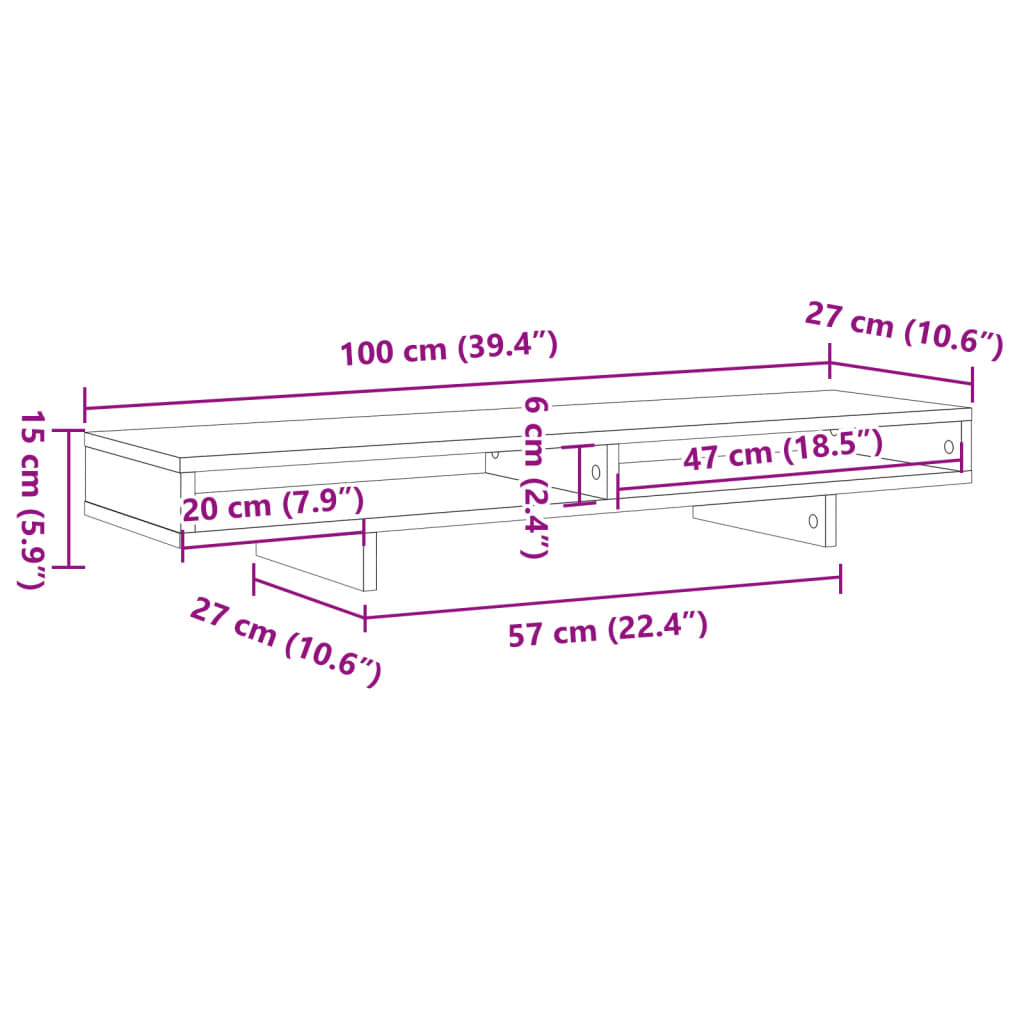 vidaXL Support de moniteur chêne artisanal 100x27x15cm bois ingénierie