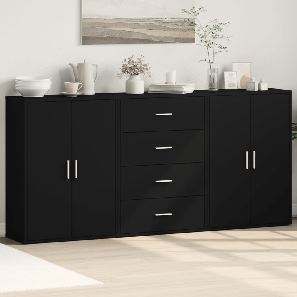 vidaXL Buffets 3 pcs noir 60x31x84 cm bois d'ingénierie