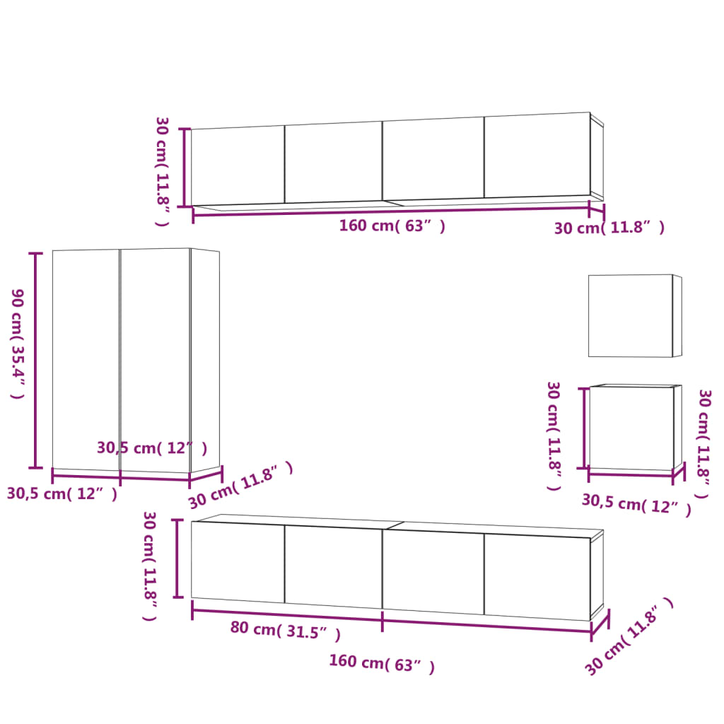 vidaXL Ensemble de meubles TV 8 pcs Noir Bois d'ingénierie