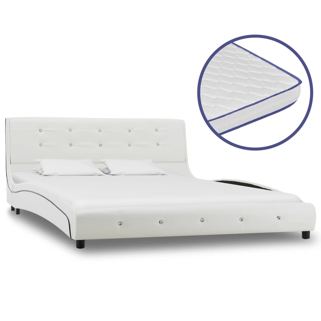 vidaXL Lit avec matelas à mémoire de forme Blanc Similicuir 140x200 cm