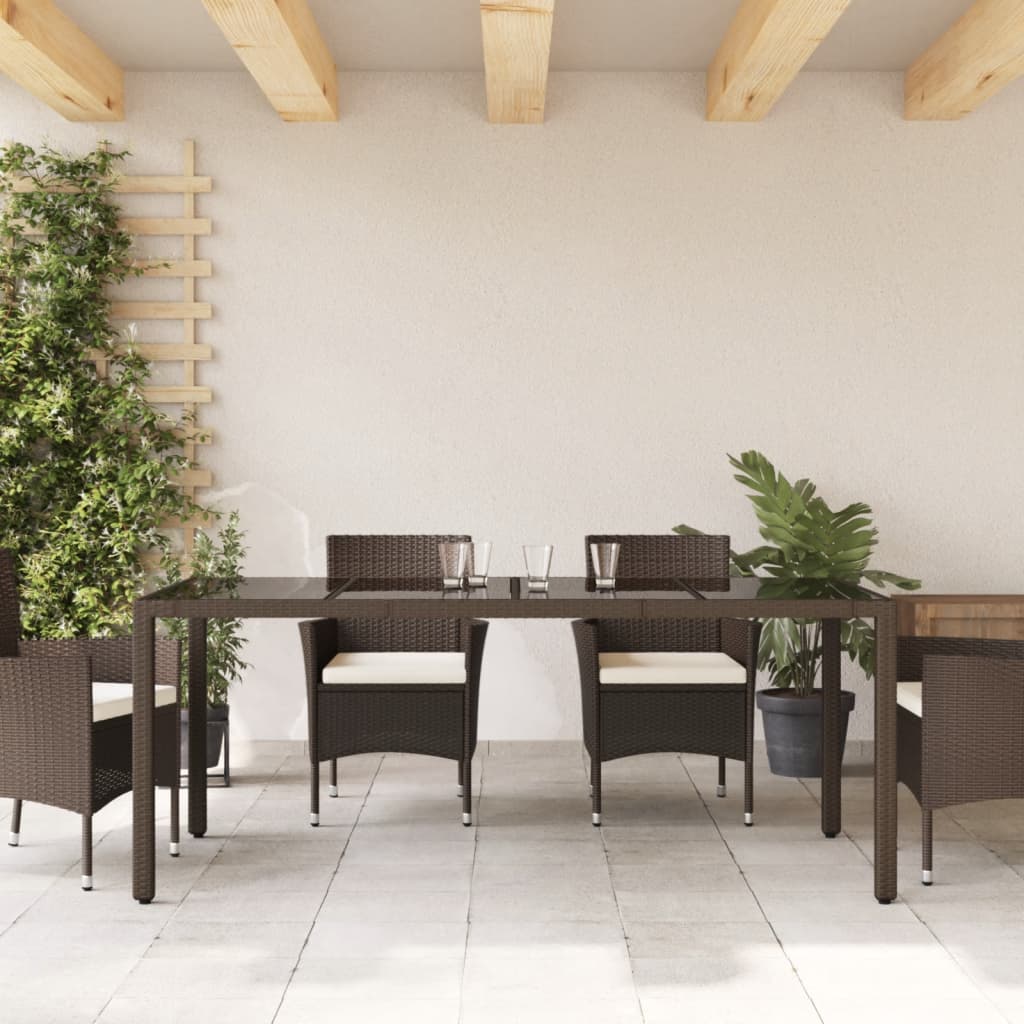 vidaXL Table de jardin avec dessus en verre marron résine tressée