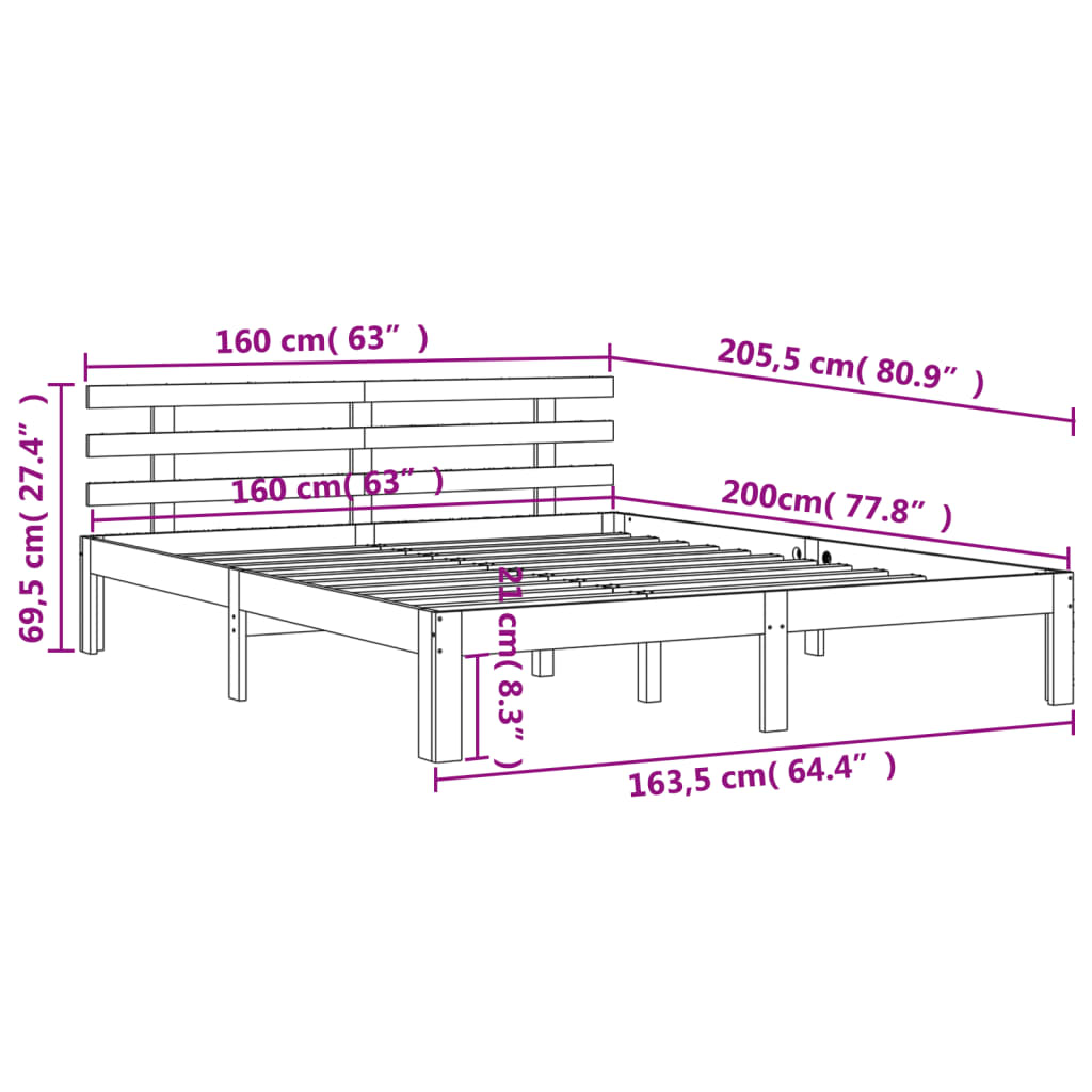 vidaXL Cadre de lit sans matelas cire marron 160x200cm bois pin massif