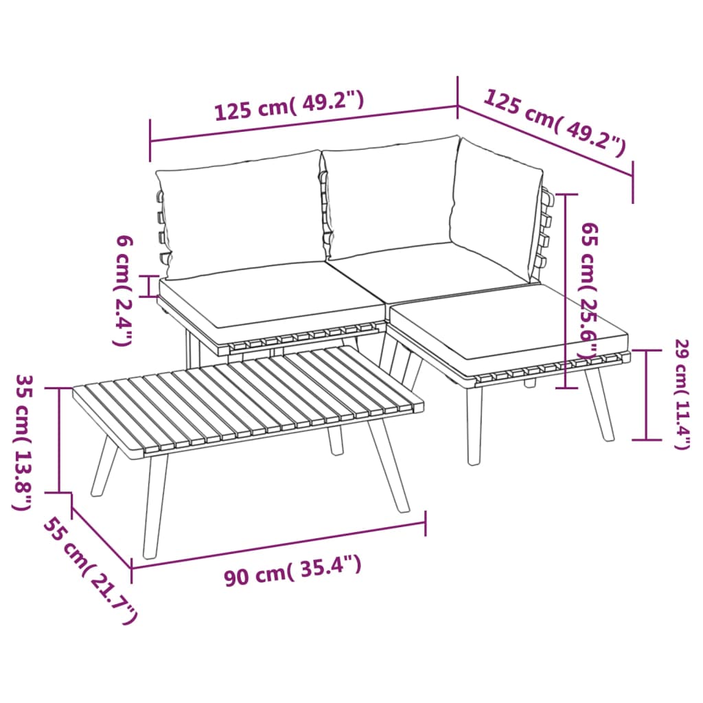 vidaXL Salon de jardin 4 pcs avec coussins Bois d'acacia solide