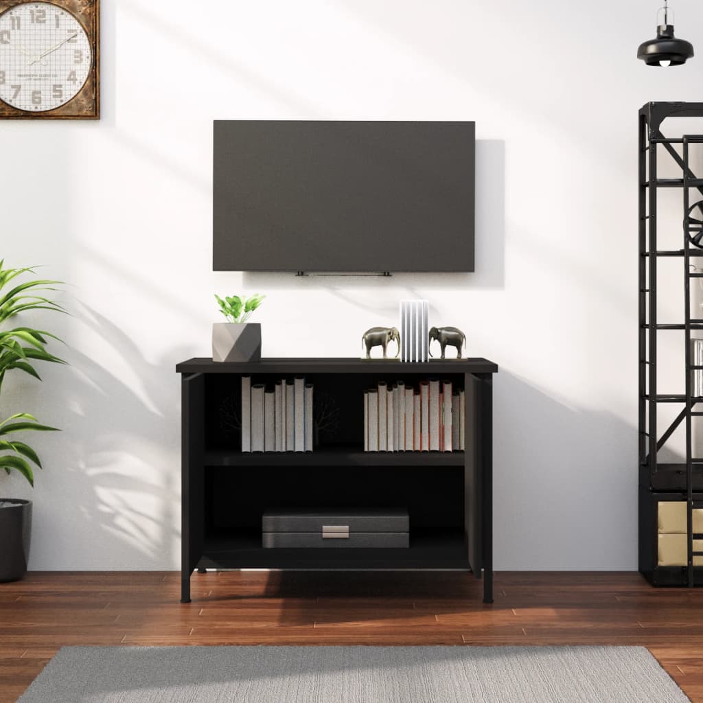 vidaXL Meuble TV avec portes noir 60x35x45 cm bois d'ingénierie