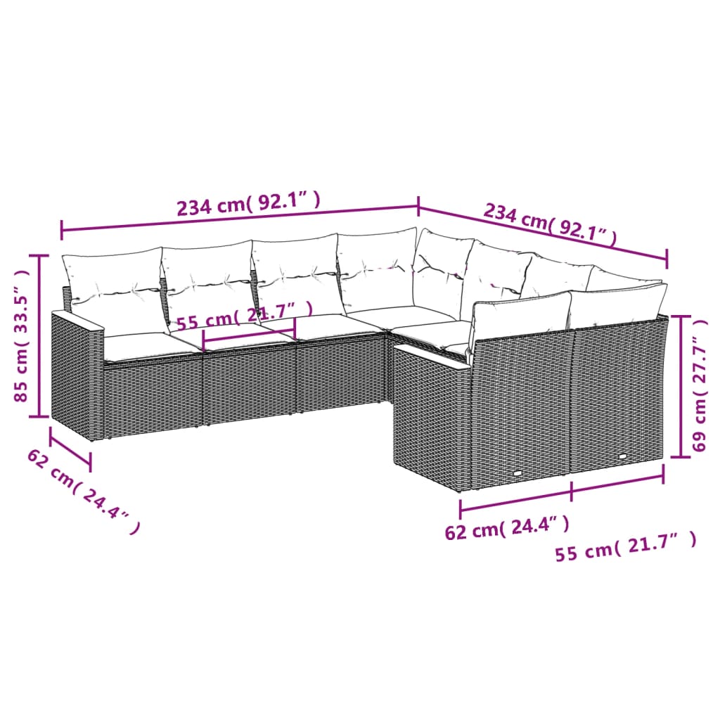 vidaXL Salon de jardin avec coussins 8pcs mélange beige résine tressée