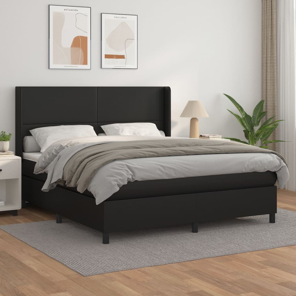 vidaXL Sommier à lattes de lit avec matelas Noir 180x200 cm Similicuir