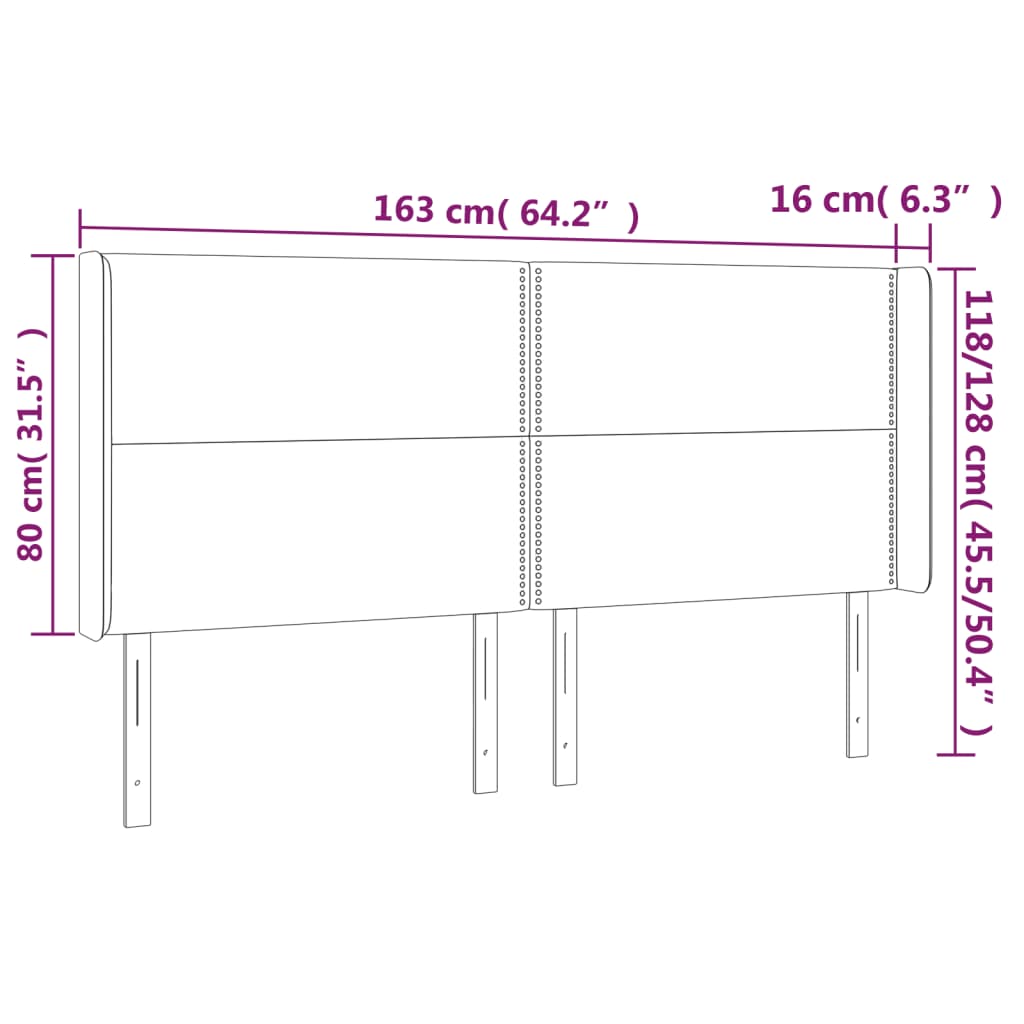 vidaXL Tête de lit avec oreilles Marron foncé 163x16x118/128 cm Tissu