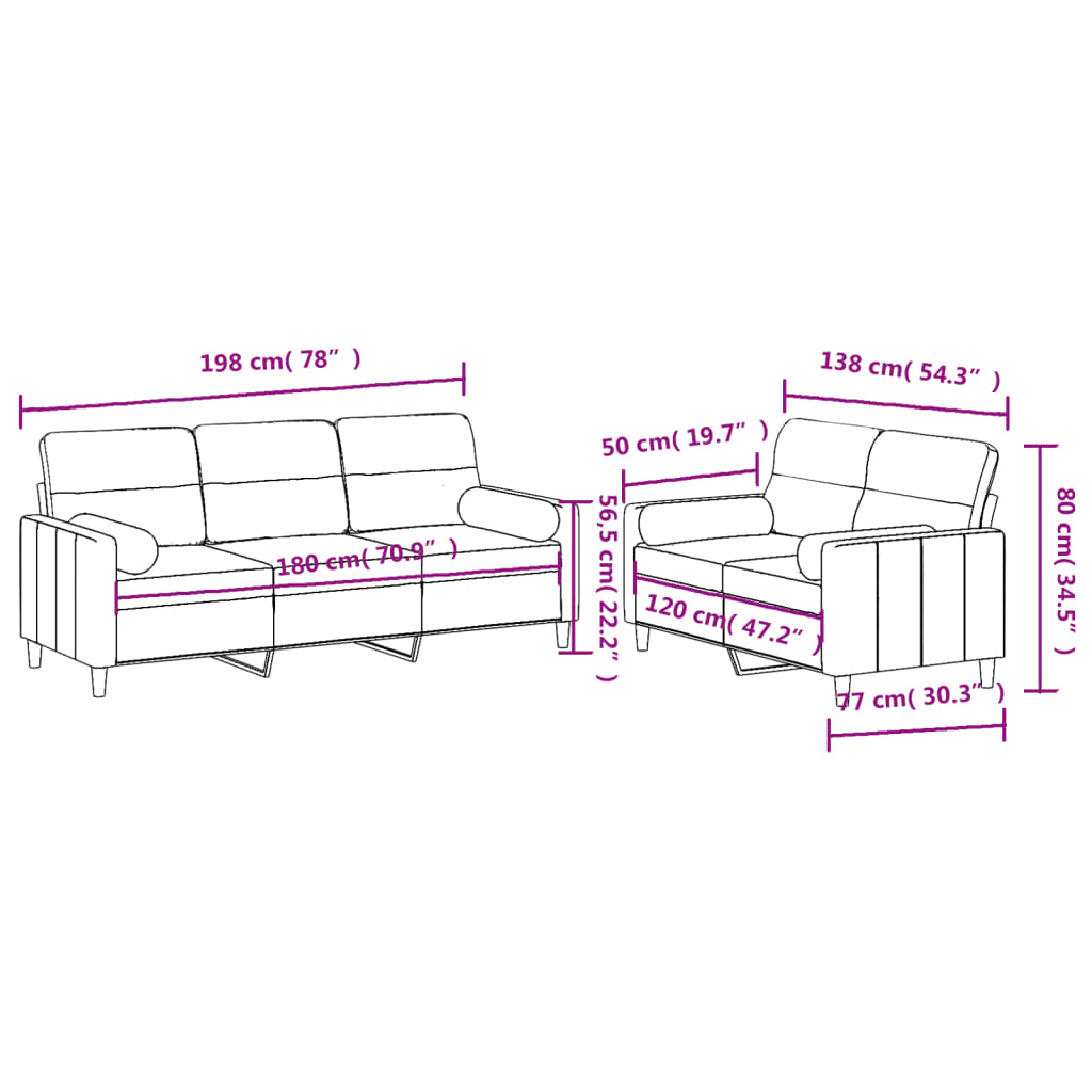 vidaXL Ensemble de canapés 2 pcs avec coussins noir tissu