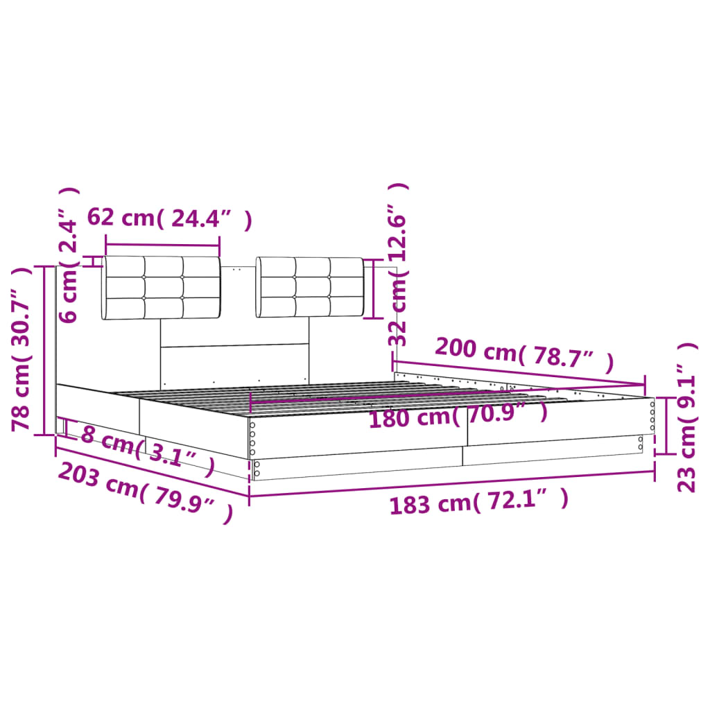 vidaXL Cadre de lit sans matelas sonoma gris 180x200 cm