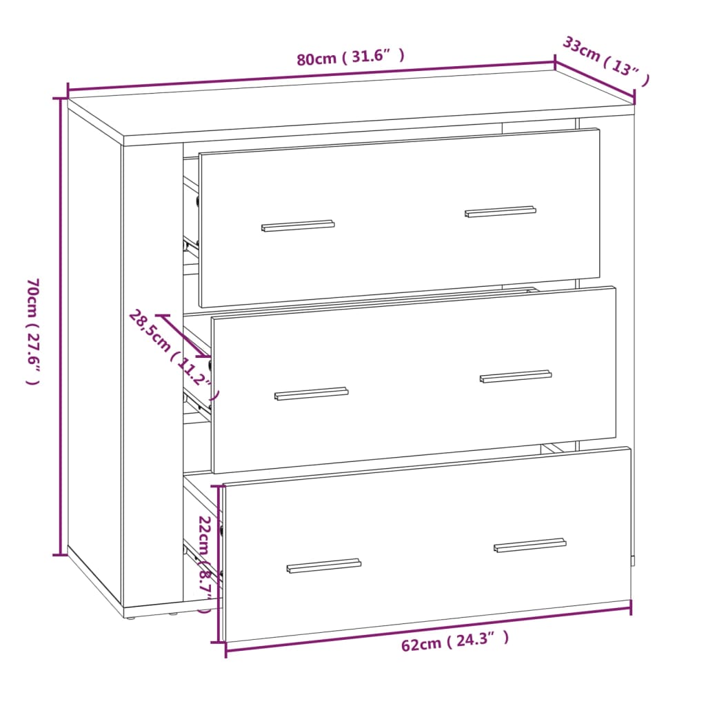 vidaXL Buffet Sonoma gris 80x33x70 cm Bois d'ingénierie