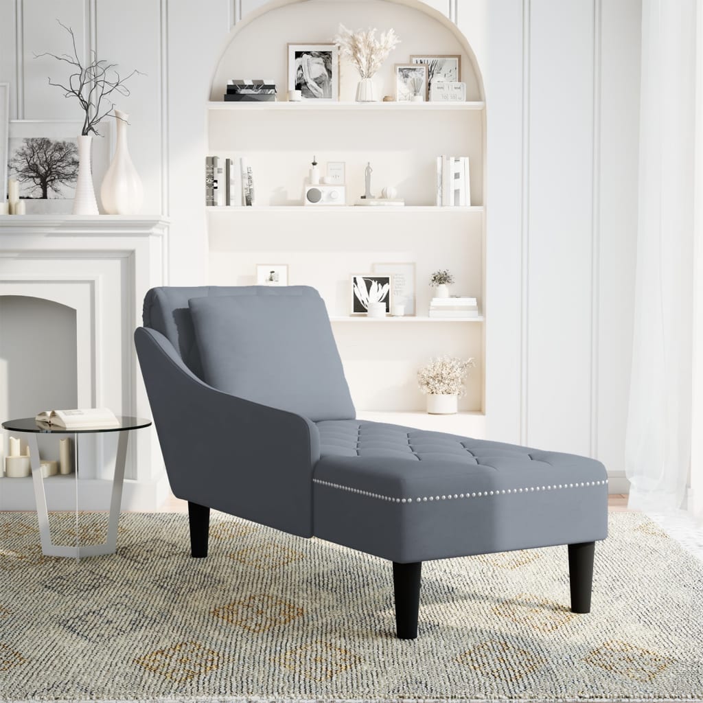 vidaXL Fauteuil long et coussin et accoudoir droit gris foncé velours