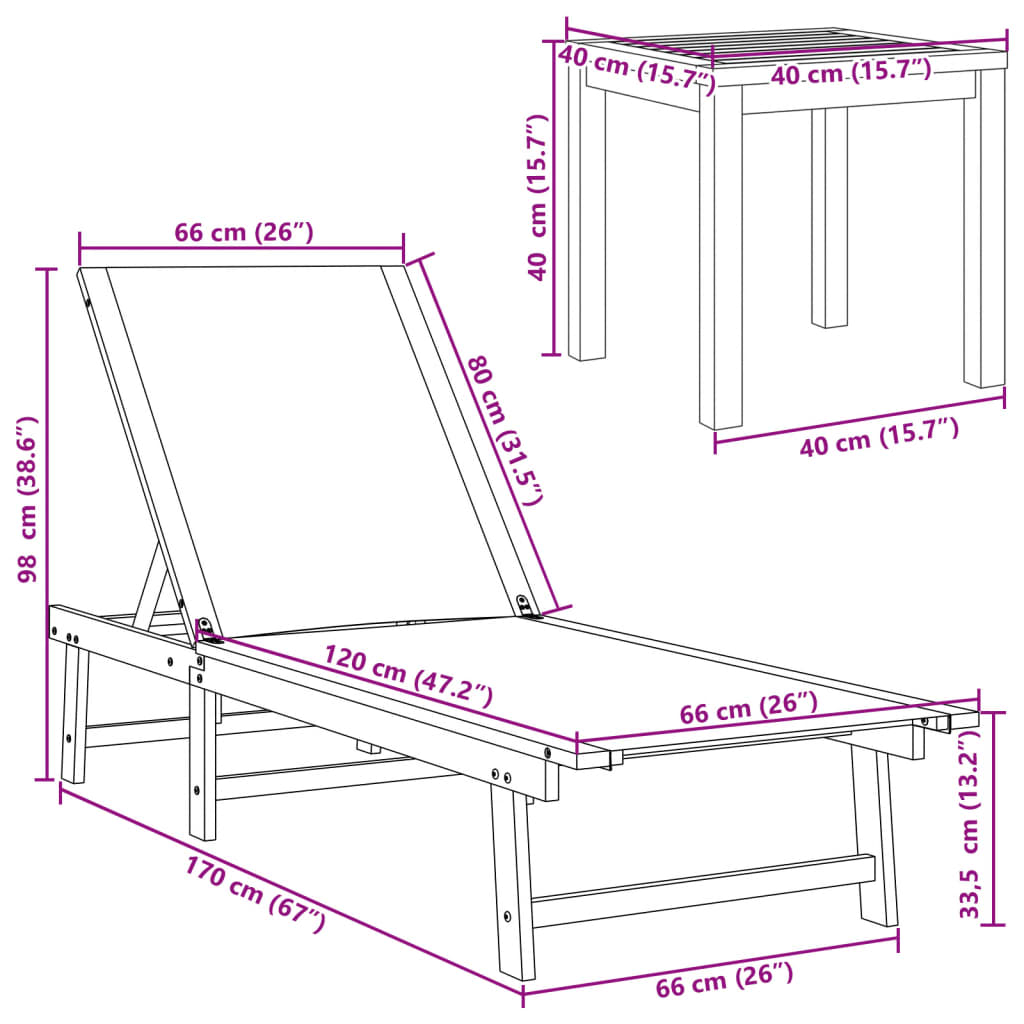 vidaXL Chaises longues lot de 2 table bleu bois d'acacia et textilène