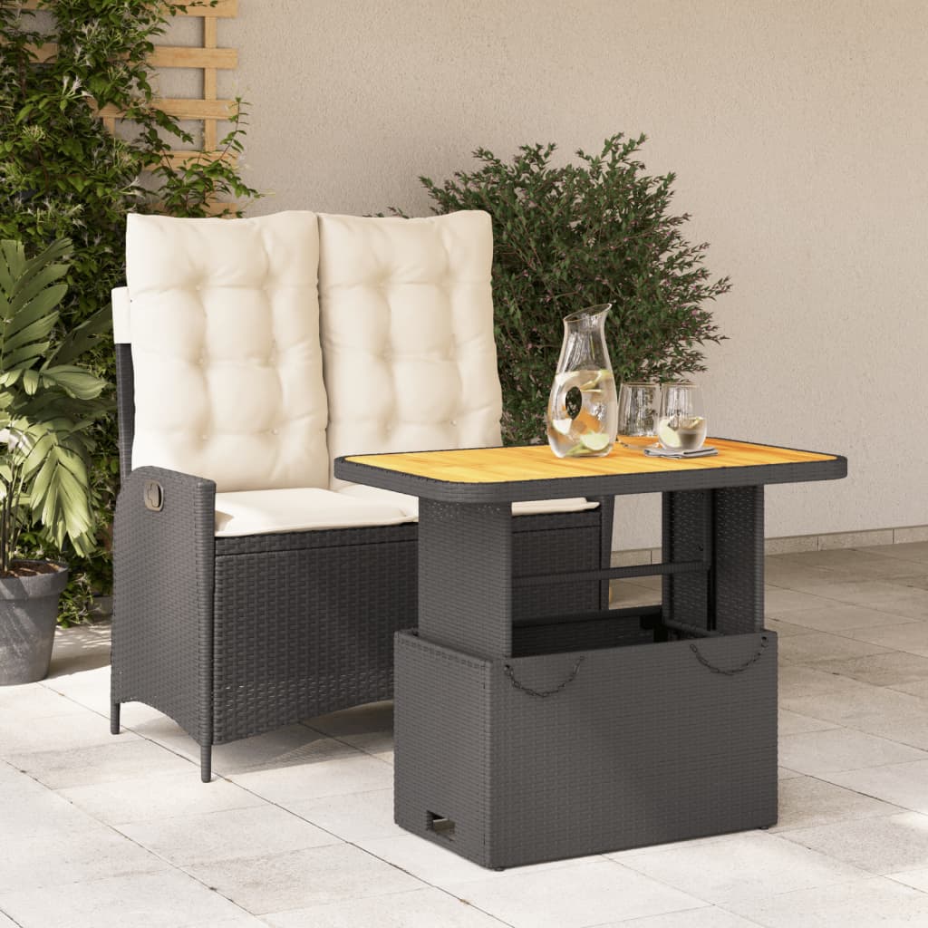 vidaXL Ensemble à manger de jardin coussins 2pcs noir résine tressée