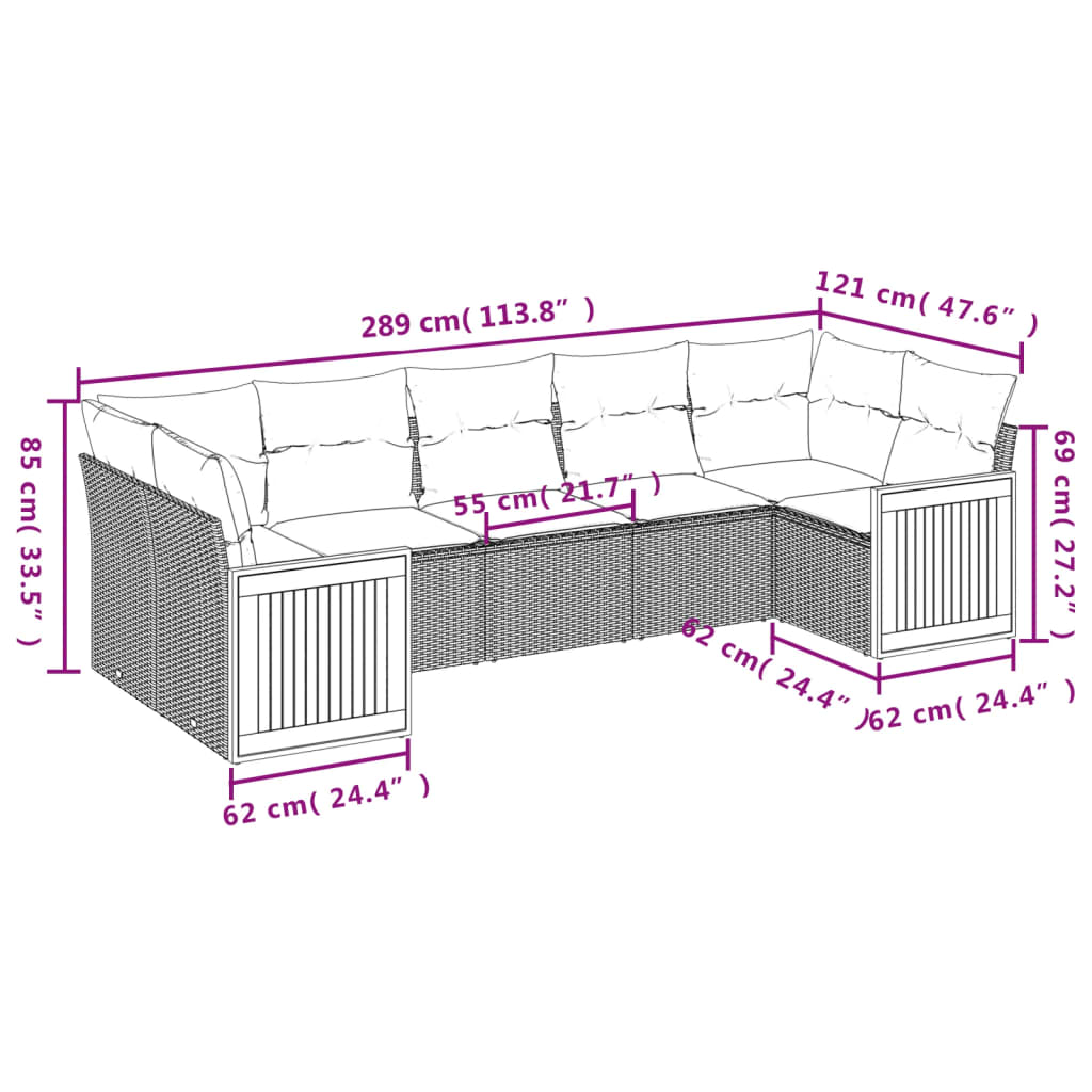 vidaXL Salon de jardin avec coussins 7 pcs gris résine tressée