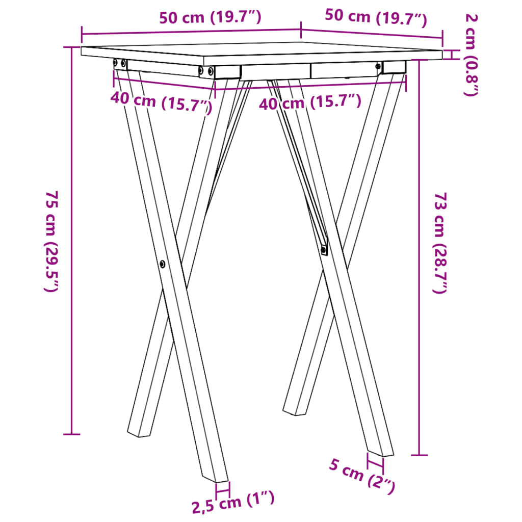 vidaXL Table à manger cadre en X 50x50x75 cm bois de pin massif fonte