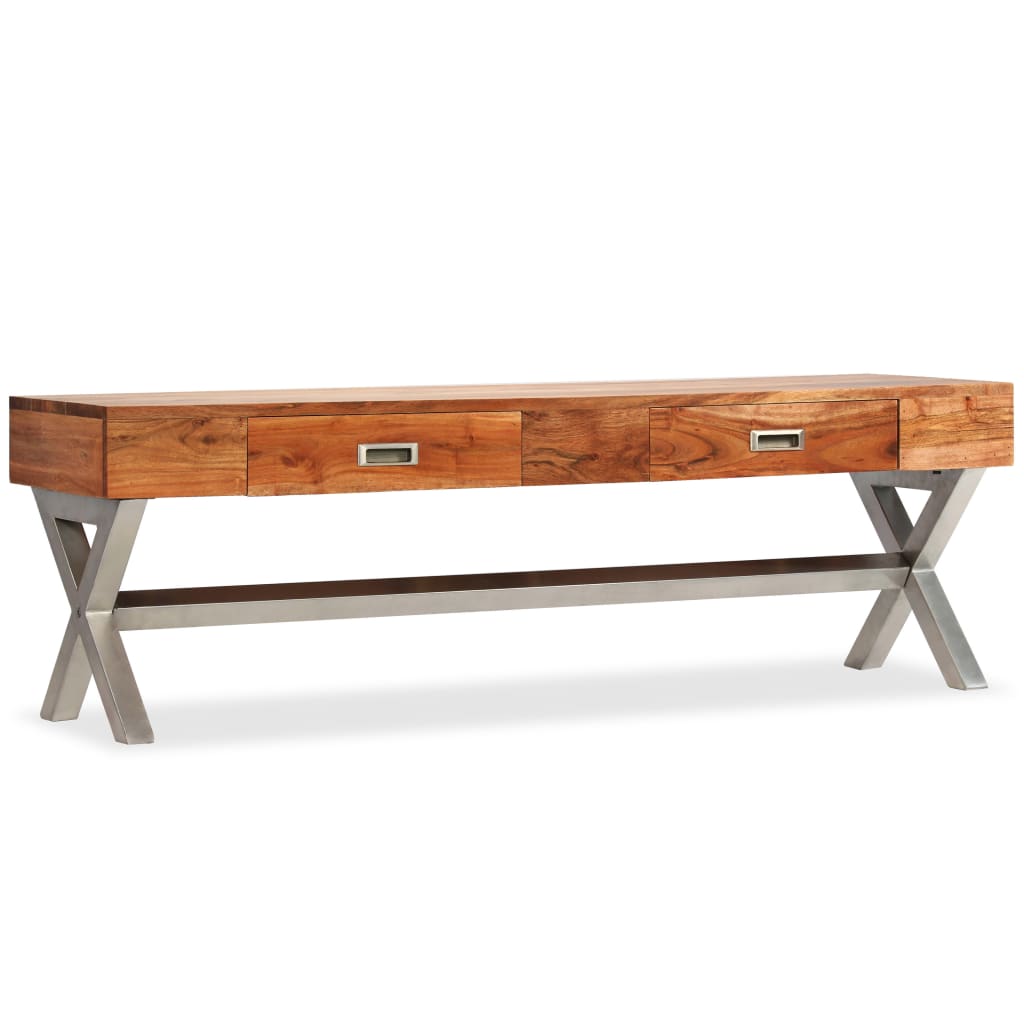 vidaXL Meuble TV avec tiroirs bois d’acacia massif 140 cm