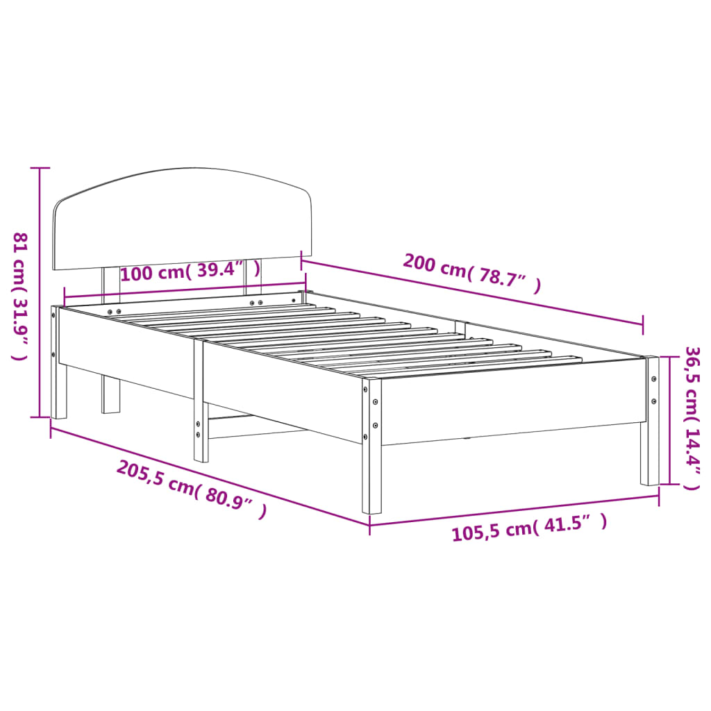 vidaXL Cadre de lit sans matelas cire marron 100x200cm bois pin massif