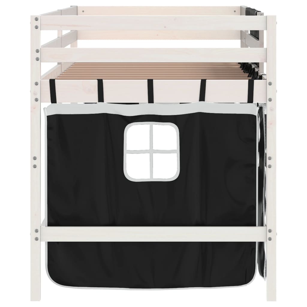 vidaXL Lit mezzanine enfants et rideaux blanc/noir 90x190cm pin massif