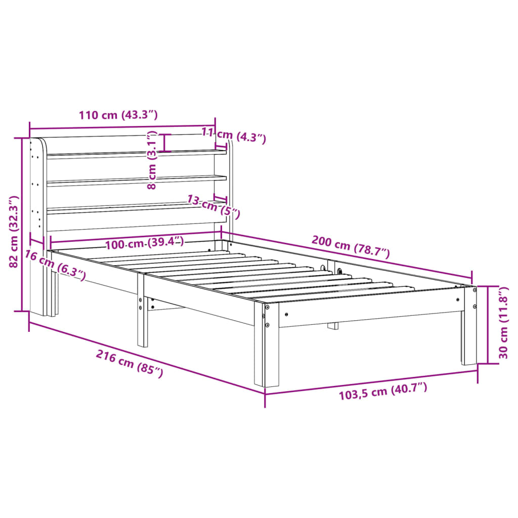 vidaXL Cadre de lit avec tête de lit sans matelas blanc 100x200 cm