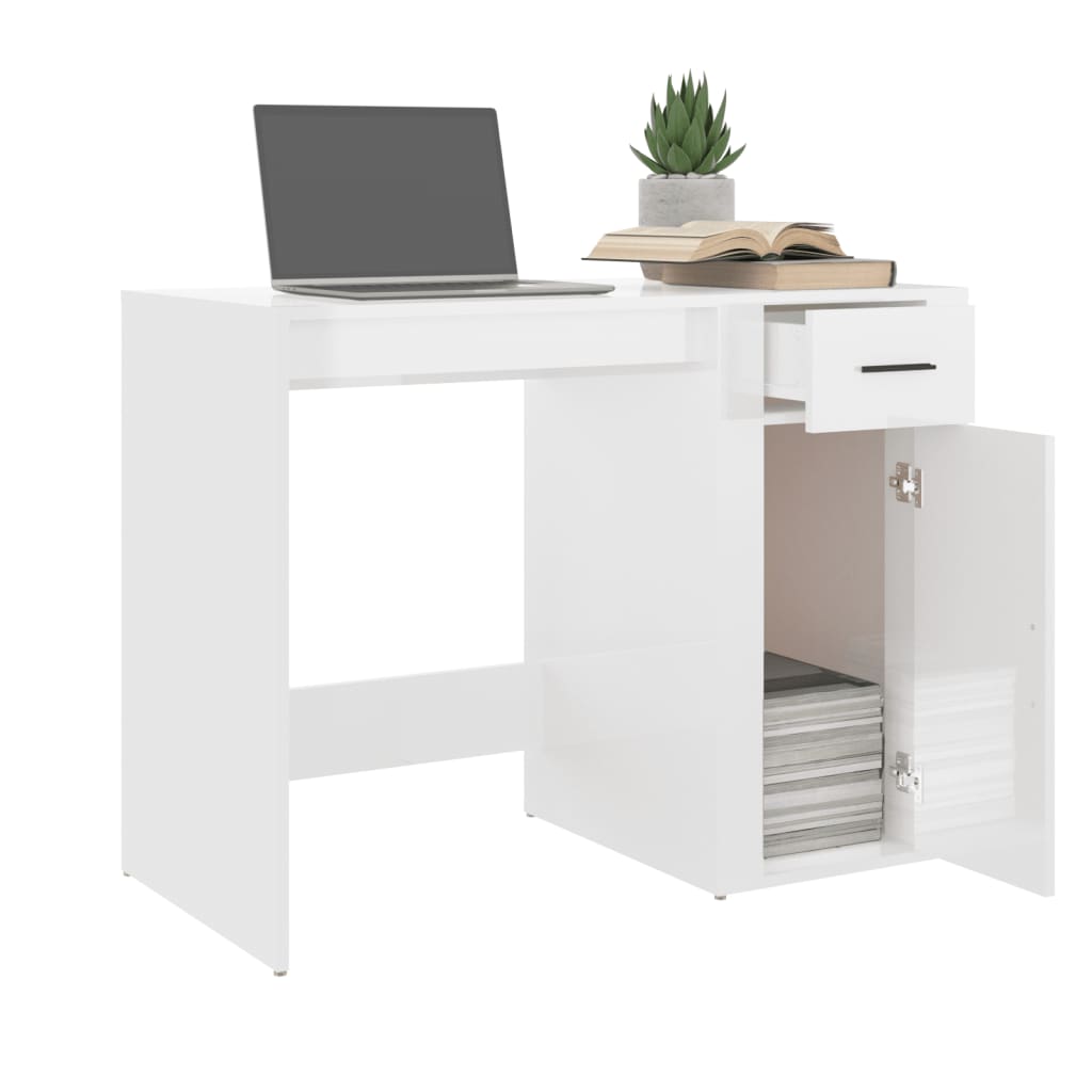 vidaXL Bureau Blanc brillant 100x49x75 cm Bois d'ingénierie