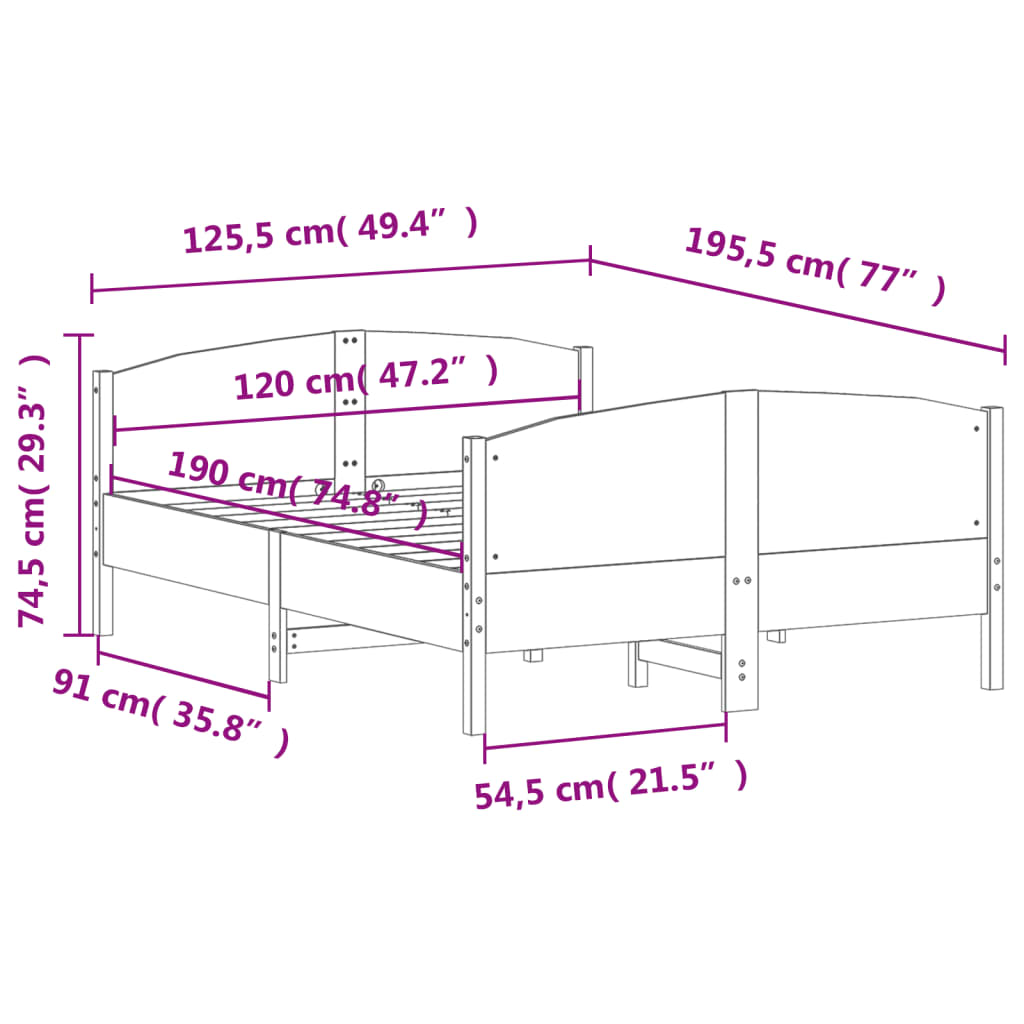 vidaXL Cadre de lit sans matelas 120x190 cm bois de pin massif