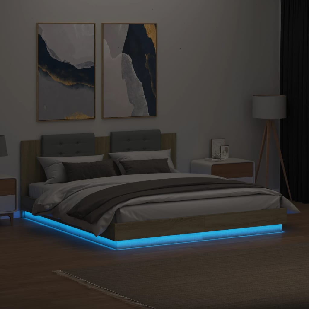 vidaXL Cadre de lit avec LED sans matelas chêne sonoma 160x200 cm