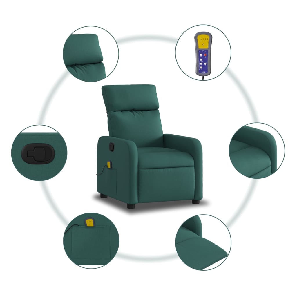 vidaXL Fauteuil de massage inclinable Vert foncé Tissu