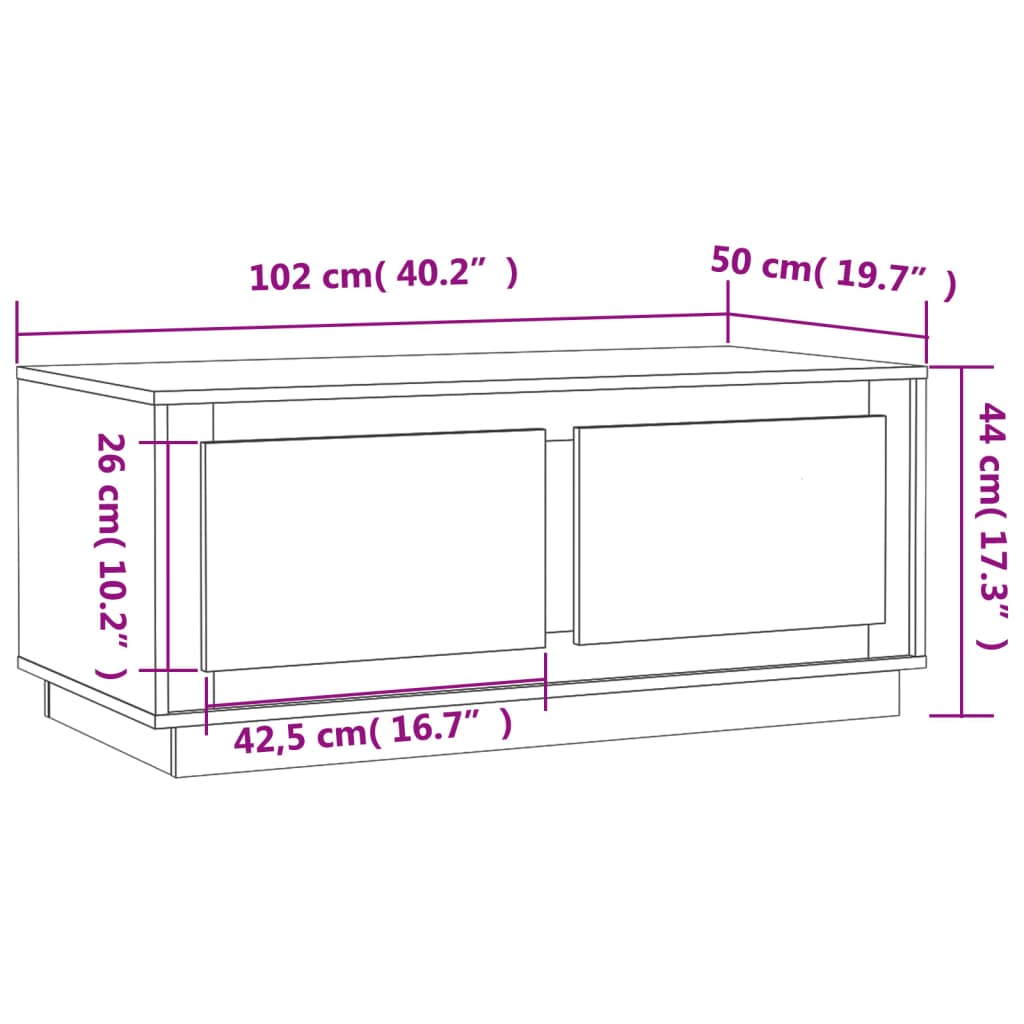 vidaXL Table basse Blanc brillant 102x50x44 cm bois d'ingénierie