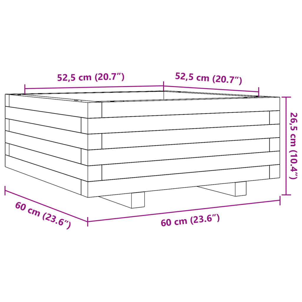 vidaXL Jardinière blanc 60x60x26,5 cm bois de pin massif