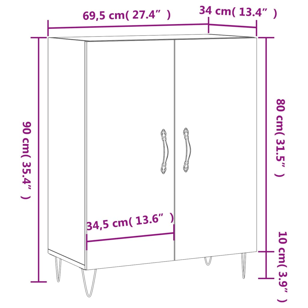 vidaXL Buffet gris béton 69,5x34x90 cm bois d'ingénierie