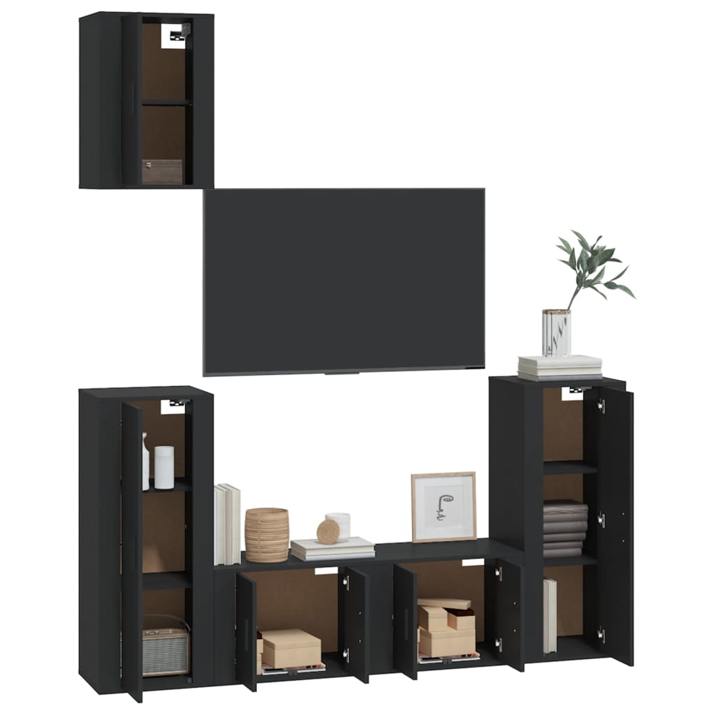 vidaXL Ensemble de meubles TV 5 pcs Noir Bois d'ingénierie