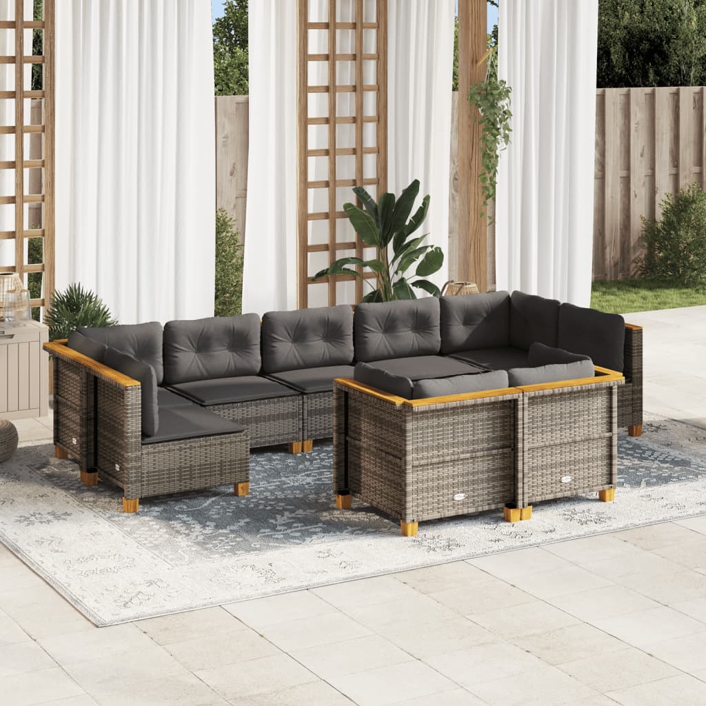 vidaXL Salon de jardin 9 pcs avec coussins gris résine tressée