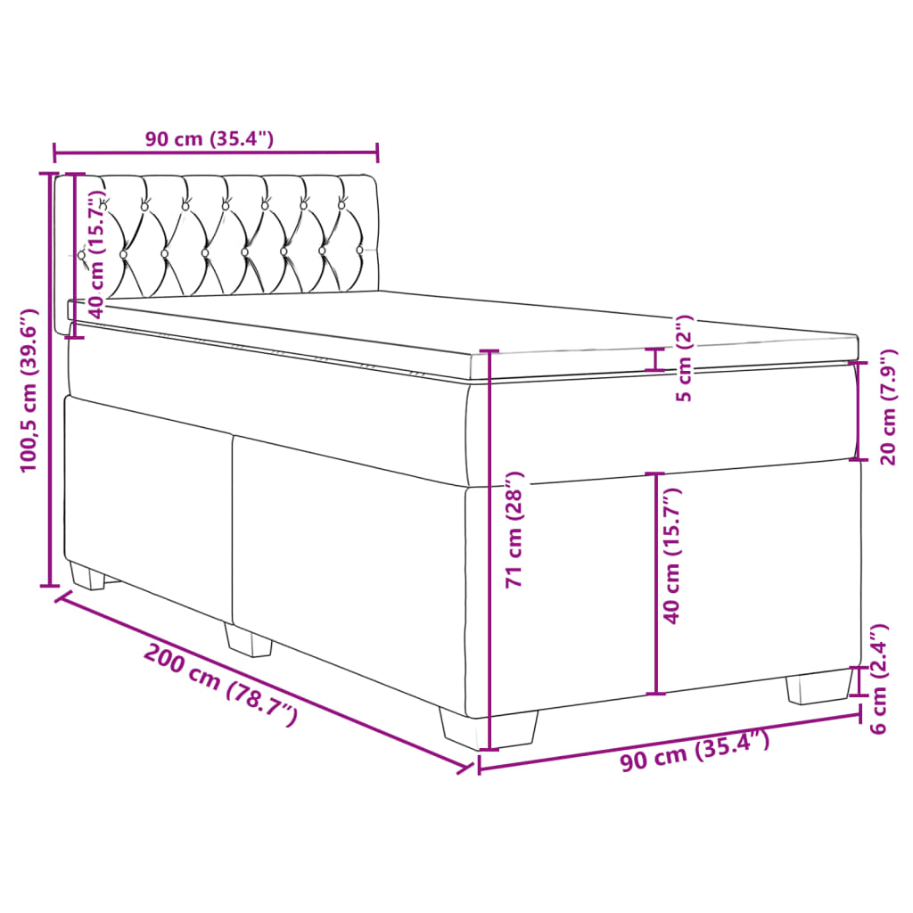 vidaXL Sommier à lattes de lit avec matelas Gris clair 90x200 cm Tissu