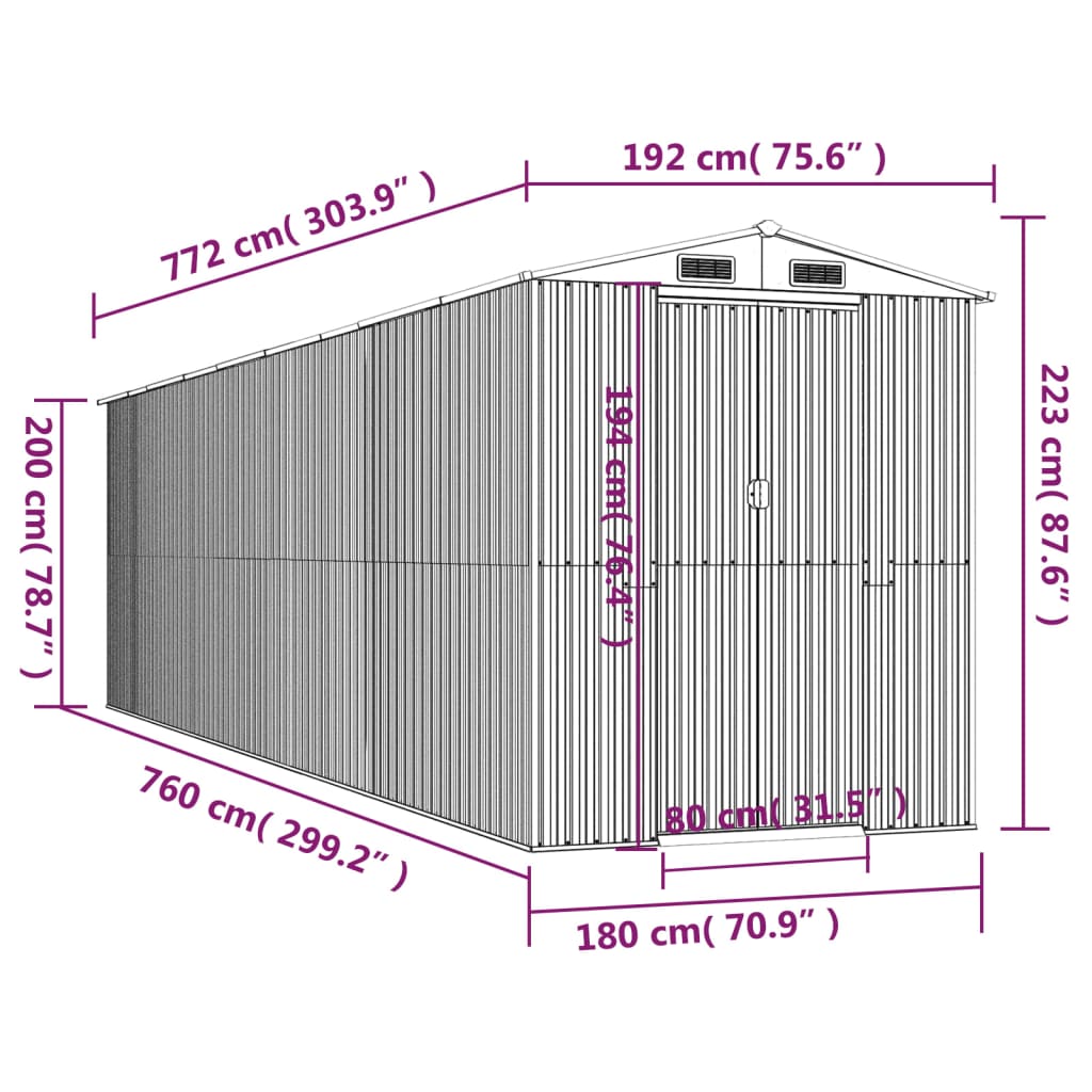 vidaXL Abri de jardin Marron foncé 192x772x223 cm Acier galvanisé