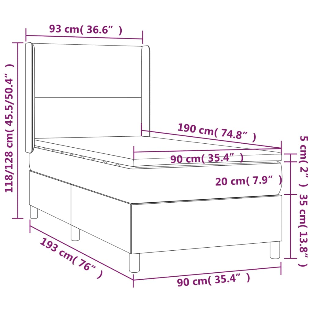 vidaXL Sommier à lattes de lit avec matelas Noir 90x190 cm Similicuir