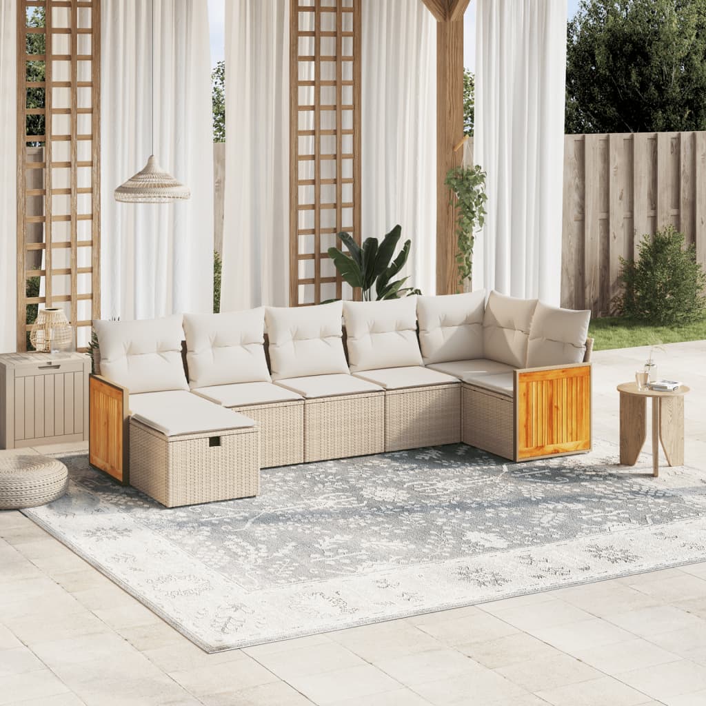 vidaXL Salon de jardin avec coussins 7 pcs beige résine tressée